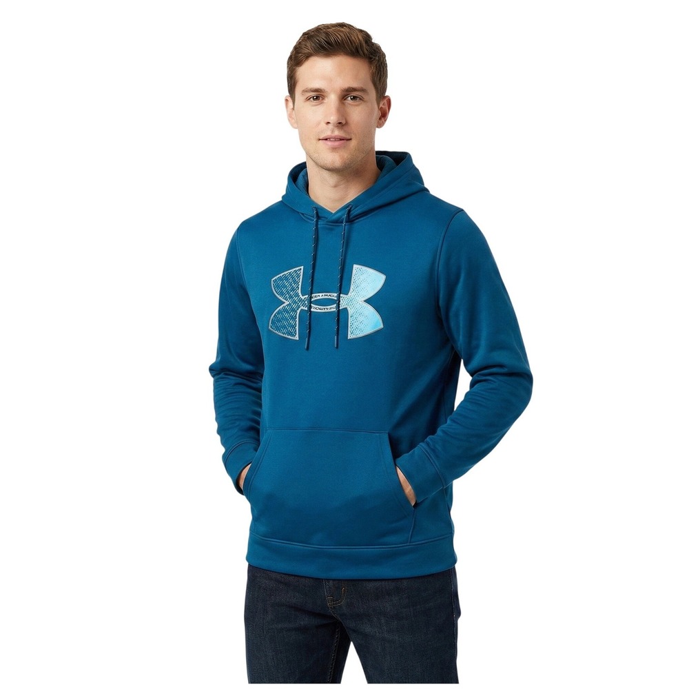 Under Armour Men's Medium Teal Blue ColdGear Graphic Logo Hoodie Sweatshirt Logo